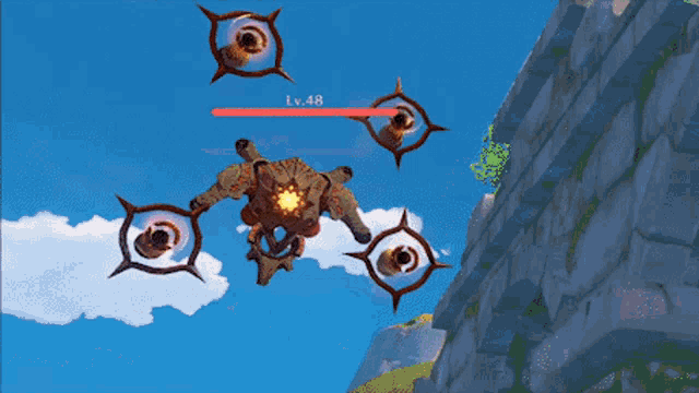 a video game screen shows a monster with a red bar that says lv 48