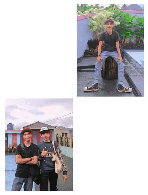 a boy wearing a vans shirt poses with another boy