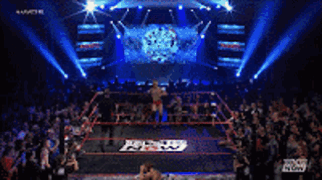 two men are wrestling in a ring with the word nxt on the bottom left