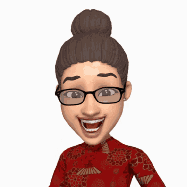a cartoon of a woman wearing glasses and a bun