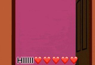a cartoon character with hearts around him and the word hmm on the bottom
