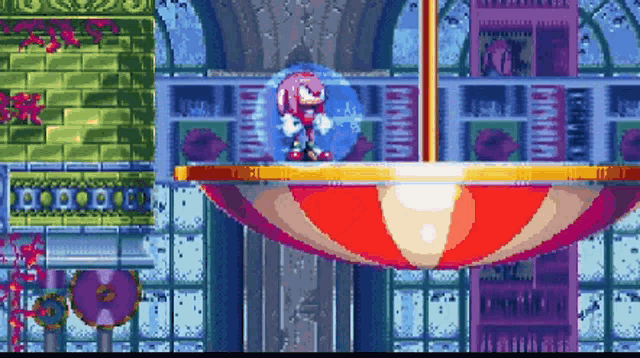 a pixel art of a sonic the hedgehog standing on a platform