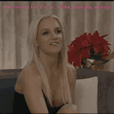 a woman is sitting on a couch with a caption that says " the concept for circus "