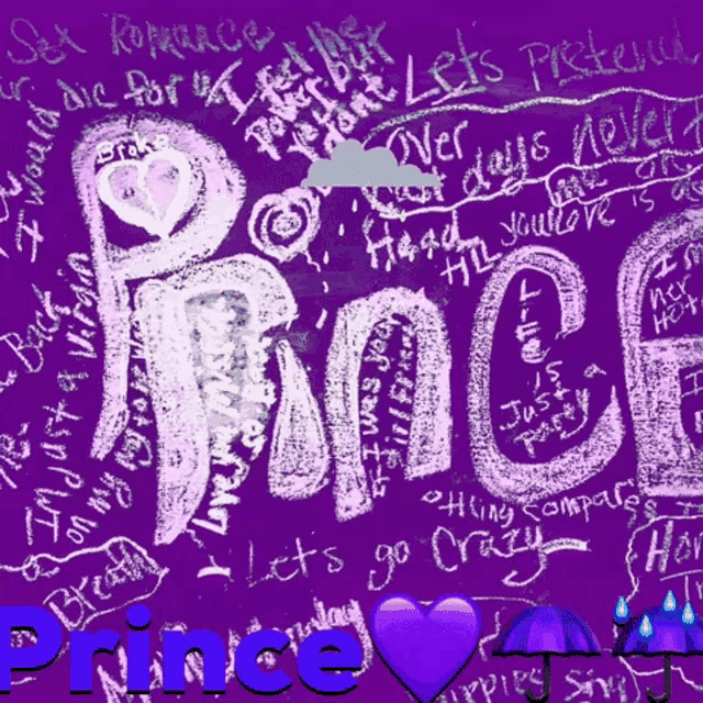 a purple background with the word prince written in chalk