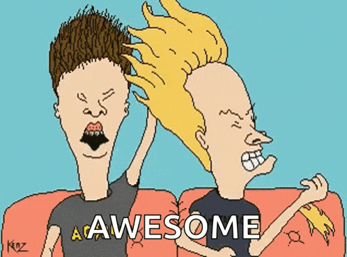 a cartoon of beavis and butthead says awesome on the bottom