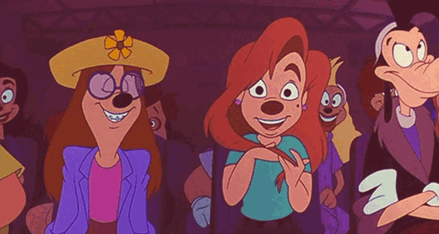 a group of cartoon characters including goofy and ginny
