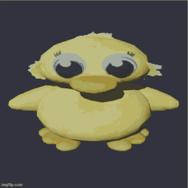 a 3d model of a yellow duck with a blue eye