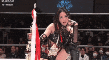 a woman in a wrestling ring with the word stardom on the top
