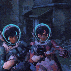 a video game character with glowing eyes is being held by a person