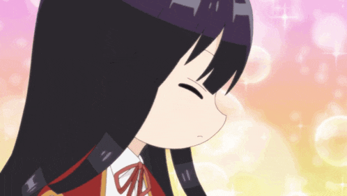 a cartoon girl with long black hair and a red bow