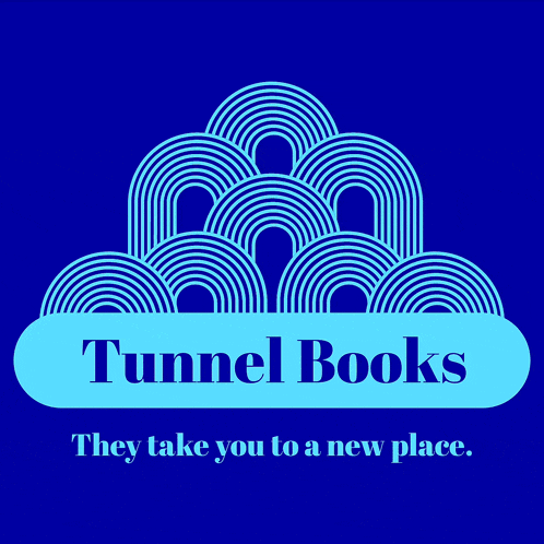 a logo for tunnel books that says they take you to a new place on it