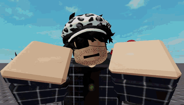 a cartoon character with a beard wearing sunglasses and a leopard hat