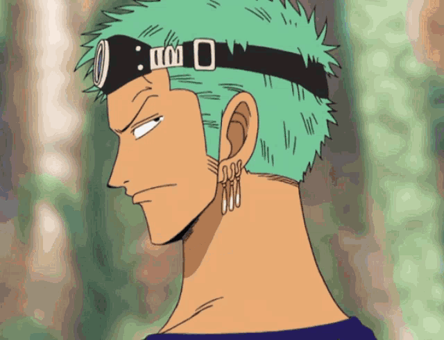 a drawing of a man with green hair wearing earrings