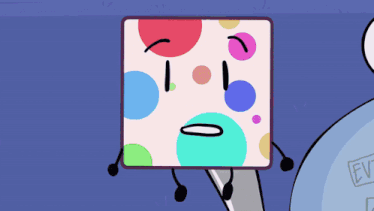 a cartoon character with a surprised look on his face is standing next to another character