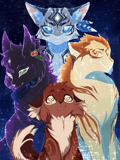 a group of cats standing next to each other in a galaxy .