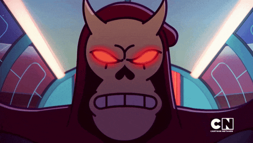 a cartoon character with horns and the letters cn on the bottom right