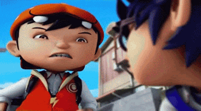 two cartoon characters are standing next to each other and one of them is making a funny face
