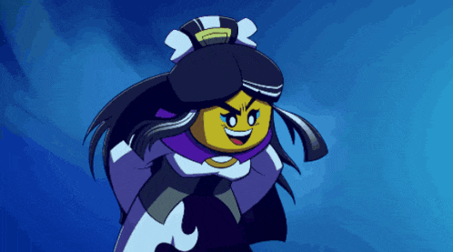 a cartoon drawing of a girl with long black hair and a hat