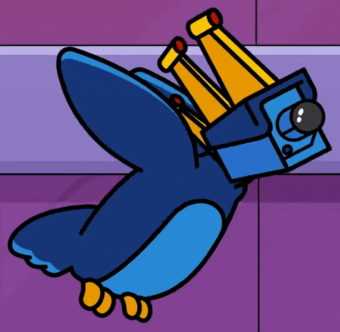 a cartoon of a blue bird with a yellow crown on its head