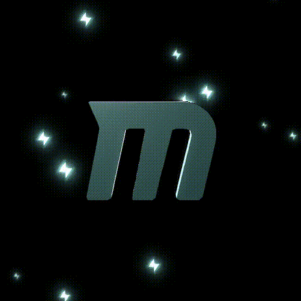 a silver letter m is surrounded by stars on a dark background