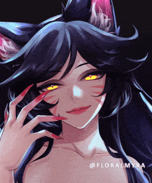 a drawing of a girl with a cat ear has the name floralmyra on it