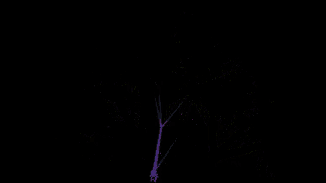a drawing of a tree with green and purple flowers on a black background