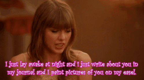 a picture of a woman with the words " i just lay awake at night and i just write about you in my journal "