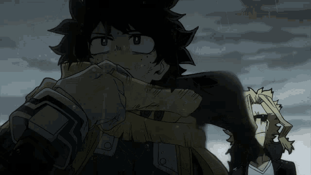 two anime characters are standing in the rain