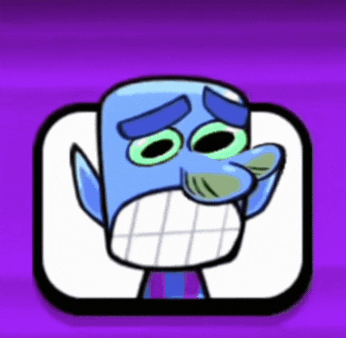 a cartoon character with a sad look on his face and a purple background