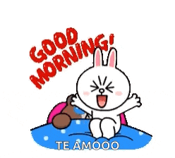 a rabbit is sitting next to a teddy bear and saying good morning