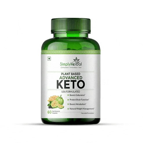 a bottle of simply herbal plant based advanced keto capsules