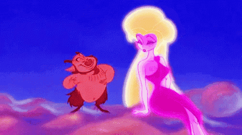 a cartoon of a man and a woman standing next to each other . the woman is wearing a pink dress .