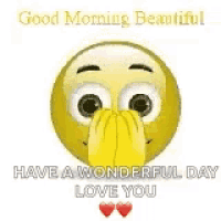 a smiley face with a heart in its mouth and the words `` good morning beautiful `` .