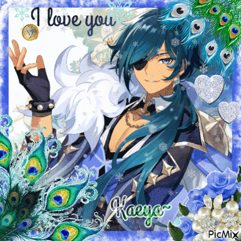 a picture of a boy with peacock feathers and the words i love you