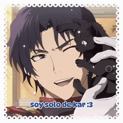 a picture of a man holding a black cat with the words soy solo de kar : 3 below it