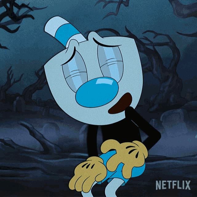a cartoon character from netflix is shown in a graveyard