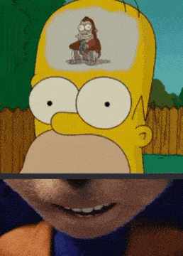 a close up of homer simpson 's face with a monkey in his brain