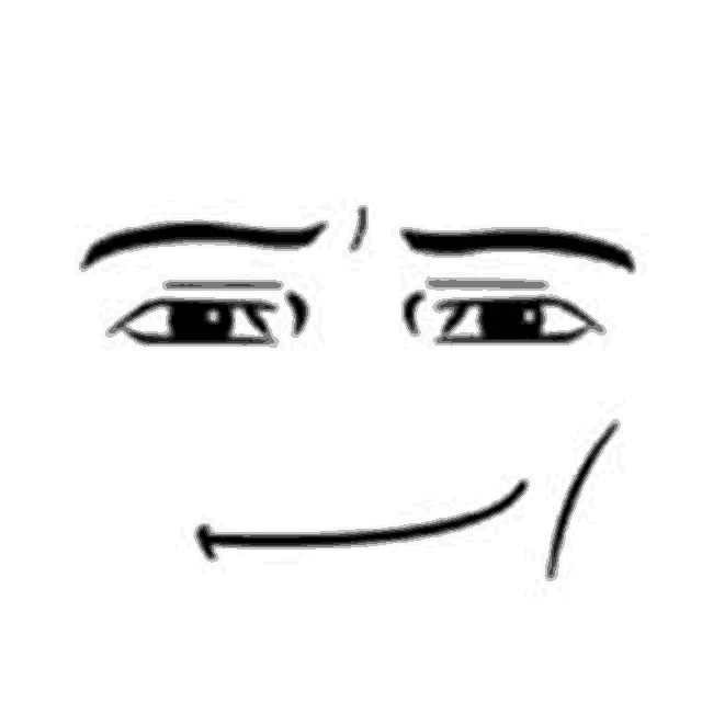 a black and white drawing of a man 's face with a smiling mouth and eyebrows .