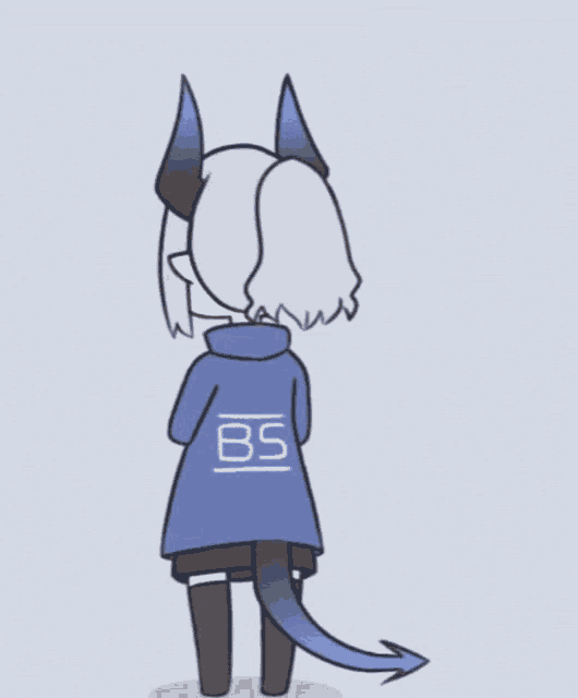 a drawing of a girl with horns and the letter bs on the back