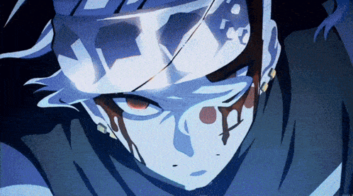 a close up of a person 's face with blood coming out of their mouth