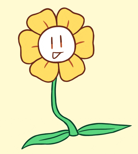 a cartoon drawing of a yellow flower with a face on it