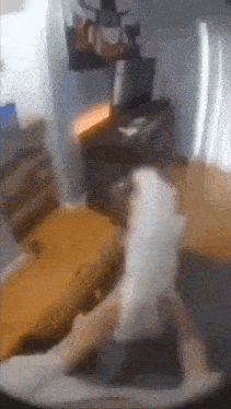 a blurry picture of a living room with a couch and a table