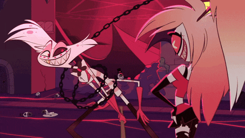 a cartoon character with a chain around his neck stands next to another character