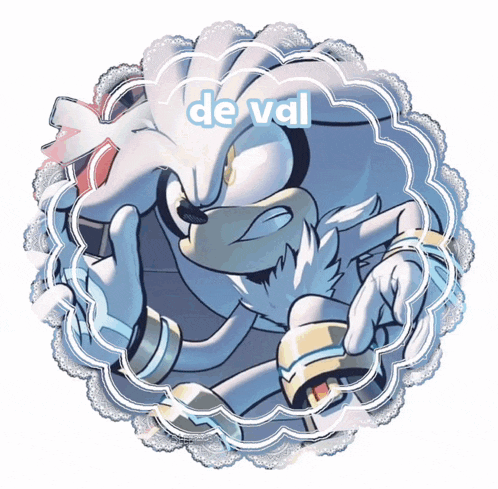 a picture of silver the hedgehog with the name de val written on it