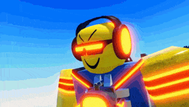 a yellow cartoon character wearing headphones and sunglasses is smiling