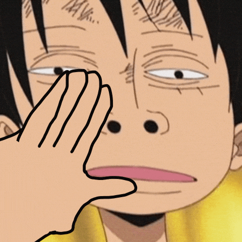 a close up of a cartoon character 's face with a hand holding a black object