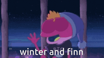 a cartoon character with the words winter and finn written below him