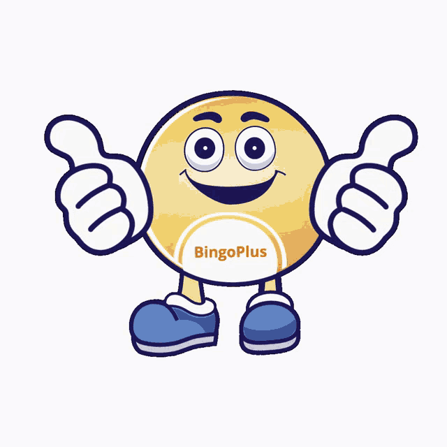 a cartoon smiley face giving a thumbs up with the word bingoplus on it
