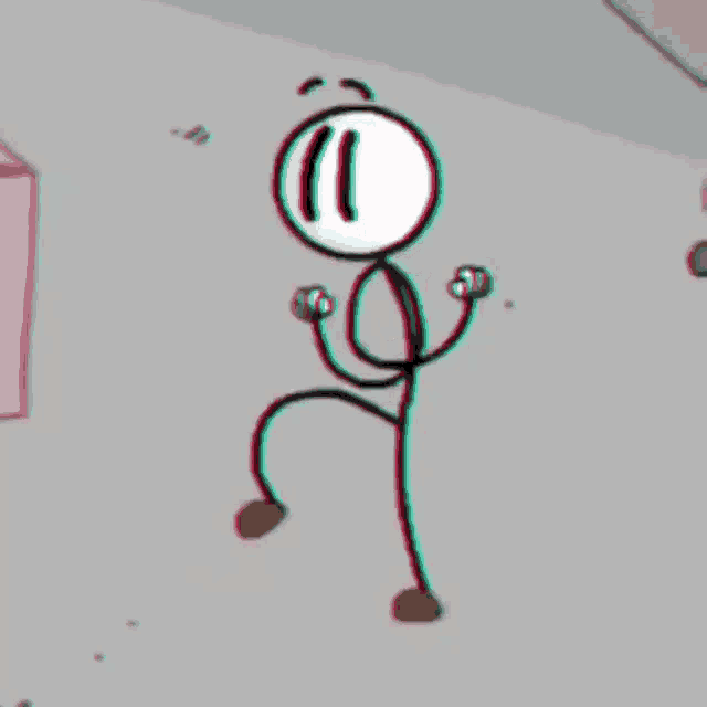 a drawing of a stick figure with a large white eye
