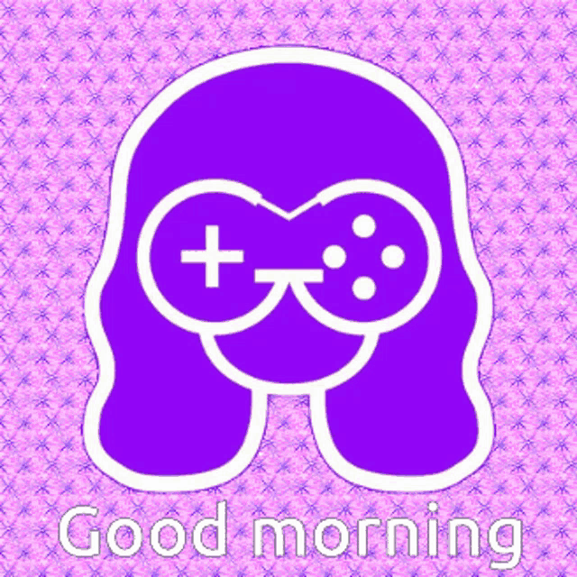 a purple sticker that says good morning with a video game controller